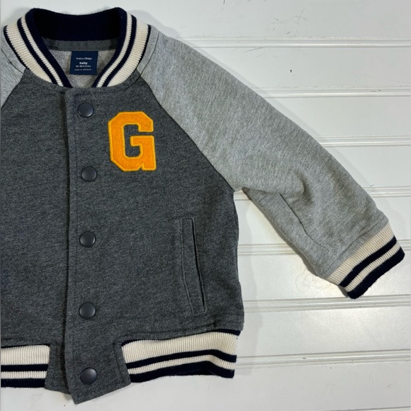 Baby Gap Varsity Jacket Size 12-18 Months Gray Smile Boy Cotton - Picture 5 of 12